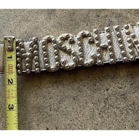 MOSCHINO Silver Embellished Logo Lettering Belt Leather Women’s Sz 44 Italy Made main image 7